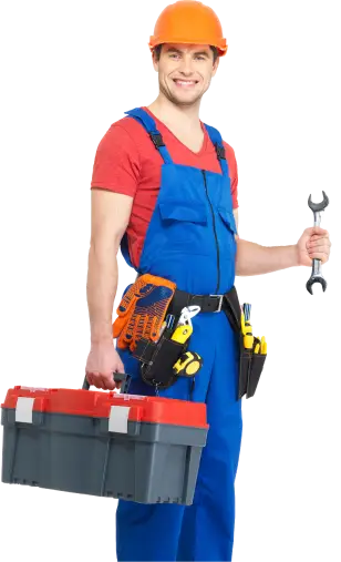 Worker with tools prepaired for water damage restoration