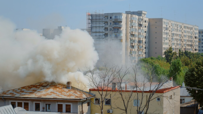 A building on fire